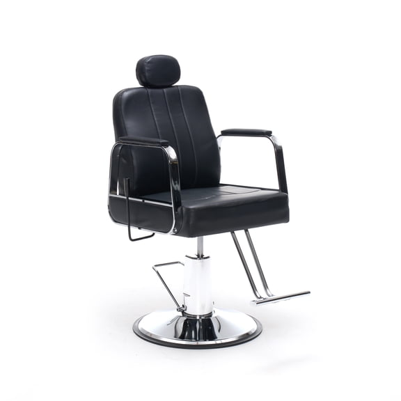 Reclining Salon Chair for Hair Stylist, Heavy Duty Hydraulic Pump 360° Swivel Barber Chair, 90°-150° Adjustable Shampoo Chair with Headrest, PU Leather Salon Styling Chair, Black
