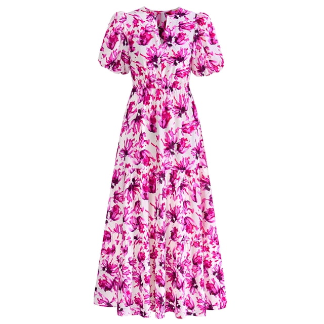 Vestido Dowerme para verano de 2025, casual, manga abullonada, cuello en V, floral