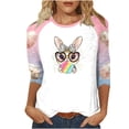 thumbnail image 2 of Cavosen Happy Easter Three Quarter Sleeve Shirts for Women Summer Bunny Print Pullover Blouse 3/4 Sleeve Crewneck Festival Tops Vacation Holiday T Shirts Casual Dressy Pink 2XL, 2 of 5