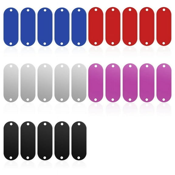 Metal Stamping Blanks, 25 Pieces Aluminum Engraving Blanks Rectangle Laser Engraving Supplies with 2 Holes (5 Colors)