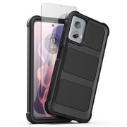 Encased Rugged Case for Moto G Power 5G 2024 Phone Case with Tempered Screen Protector, Protective Full Body Cover (Black)