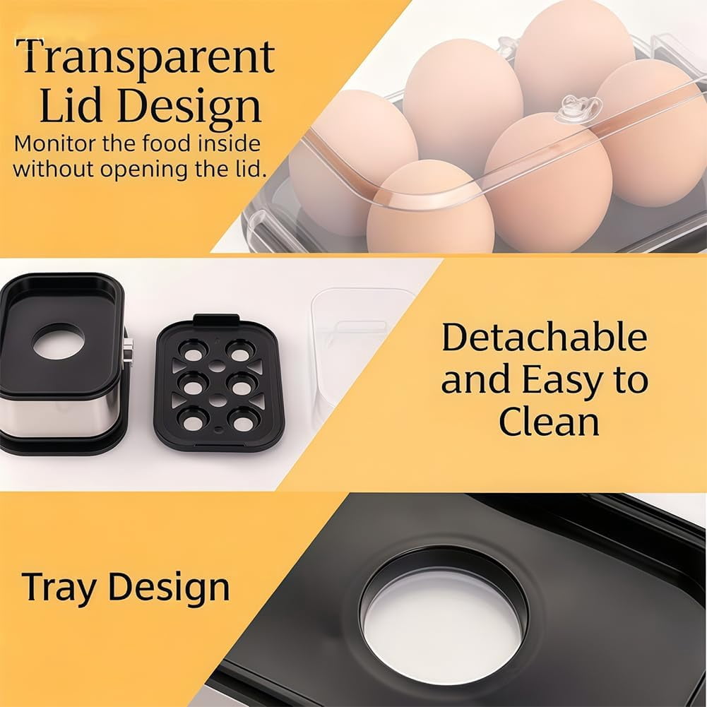 Multifunctional Egg Steamer With Clear Lid-2026 New Electric Egg Cooker 6 Egg Capacity Auto Shutoff, 304 Stainless Steel, Detachable Parts, Dry-Burn Protection (2pcs)