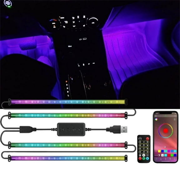Nilight 72 LED USB Interior Strip Lights Dream Color RGB-IC 12V DC with App RF Remote Control Multicolor Footwell Under Dash Chasing Inside Light Kits 2 Lines Music Sync Mode for Cars Truck ATV UTV