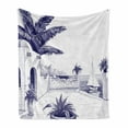 thumbnail image 1 of Vintage Boat Soft Flannel Fleece Blanket, Beach House by the Sea Sunny Summer Mediterranean Climate Artwork Print, Cozy Plush for Indoor and Outdoor Use, 50" x 70", Indigo and White, by Ambesonne, 1 of 6