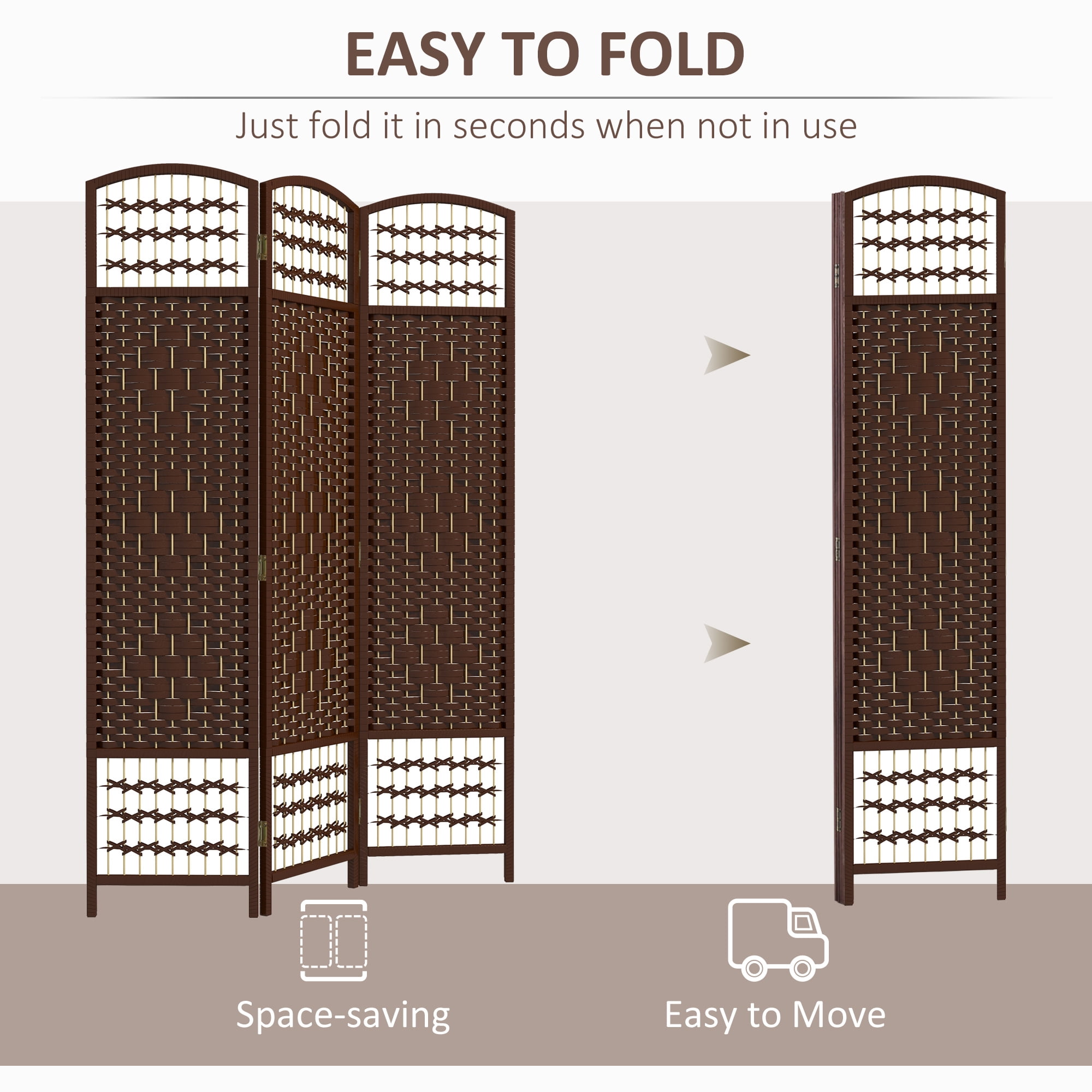 HOMCOM 3 Panel Room Divider, Folding Screen, 5.6', Brown