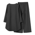 thumbnail image 5 of Women's 2 Piece Outfits - Asymmetrical Hem Long Sleeve Tops & Wide Leg Pants - Loose Solid Set for Fall Winter - Comfortable Trendy Style, 5 of 5