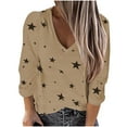 thumbnail image 3 of Abcnature Women Fashion Casual V-Neck Long Sleeve Star Printed Tops T-Shirt Blouse Plus Size Tops for Ladies Autumn Winter Casual Loose Tunic Blouse Khaki M, 3 of 3