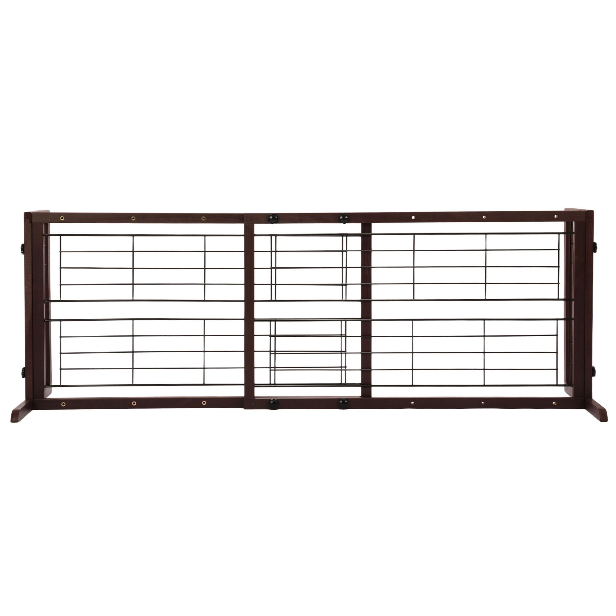 38"-71" Adjustable Wooden Pet Gate for Dogs, Indoor Freestanding Dog Fence for Doorways, Stairs, Deep Brown