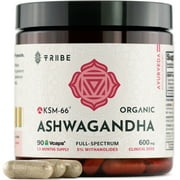 Tribe Organics 600mg KSM-66 Ashwagandha Herbal Supplement to Support Energy, Strength 120 Capsules