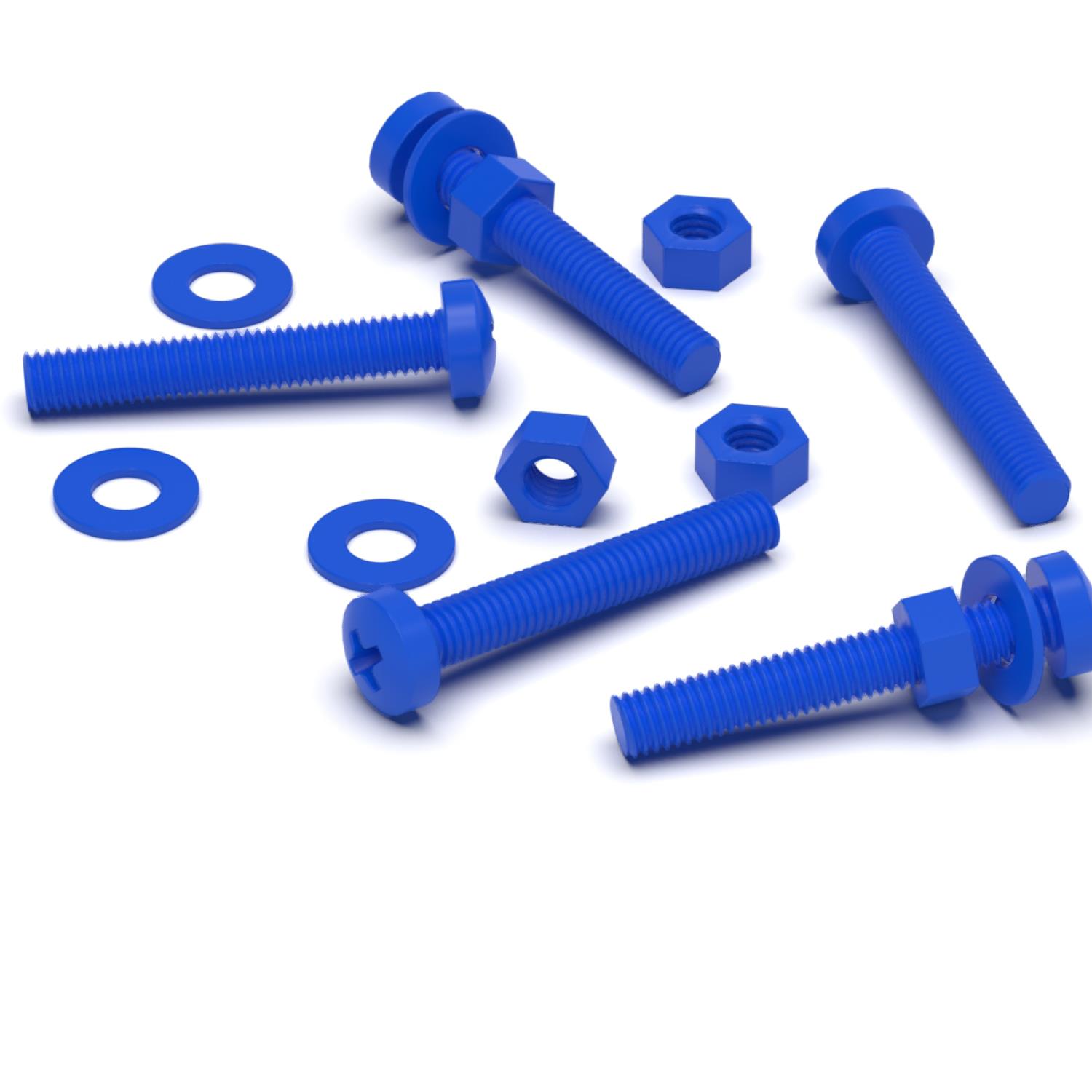 20 x Blue Pan Head Screws Polypropylene (PP) Plastic Nuts and Bolts, M3 x 20mm, Washers, (3/32 x 25/32 in)