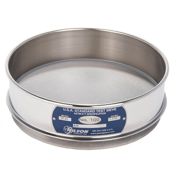 No.100 Mesh Sieve, All Stainless Steel, Full-Height, 8in Diameter (Gilson Company, Inc.)