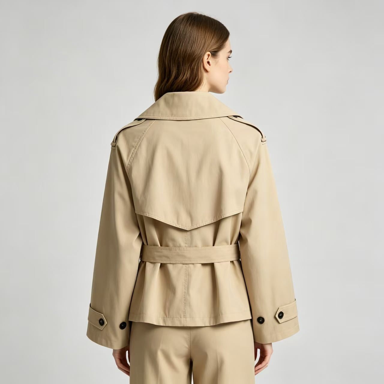 Women's Double Breasted Cropped Trench Coat, Belted Lapel Short Windbreaker Jacket, Sizes XS-L