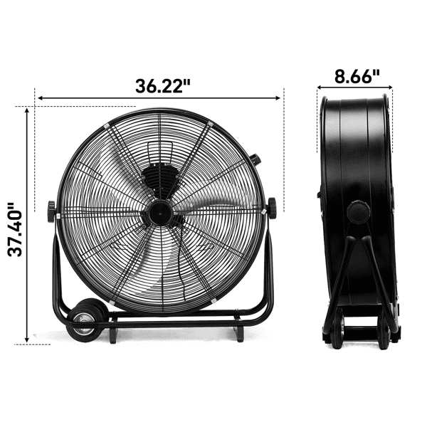 Alvantor 30-Inch High Velocity Floor Fan, 3-Speed, 230W, Black