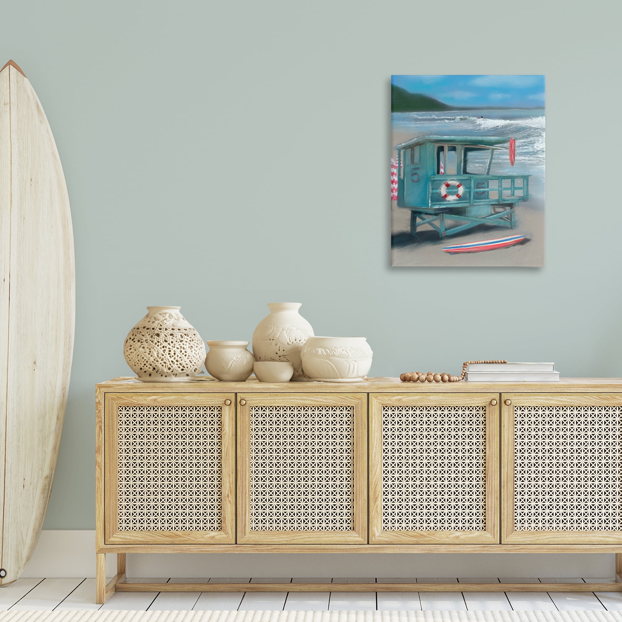 Stupell Industries Lifeguard Stand on Shore Coastal Painting Gallery Wrapped Canvas Art Print Wall Art, 24 x 30