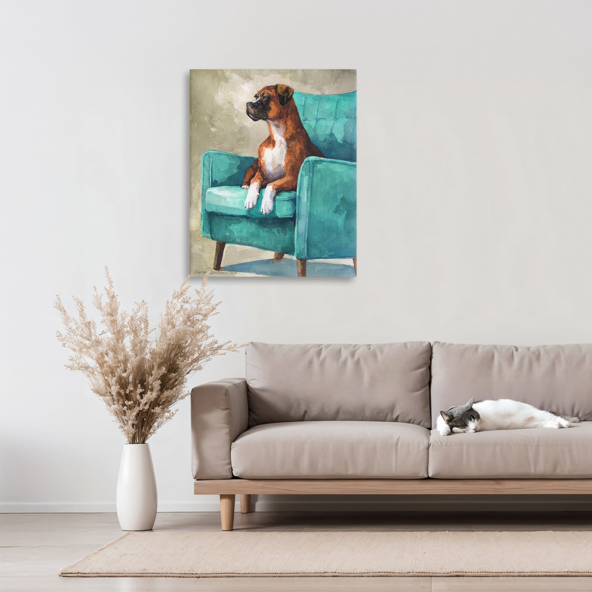 Stupell Industries Majesty Boxer on Armchair Canvas Wall Art, design by George Dyachenko