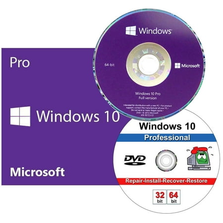 Microsoft Windows 10 Professional 64 bit OEM DVD Software and Repair Restore and Recover DVD 2-1 Combo