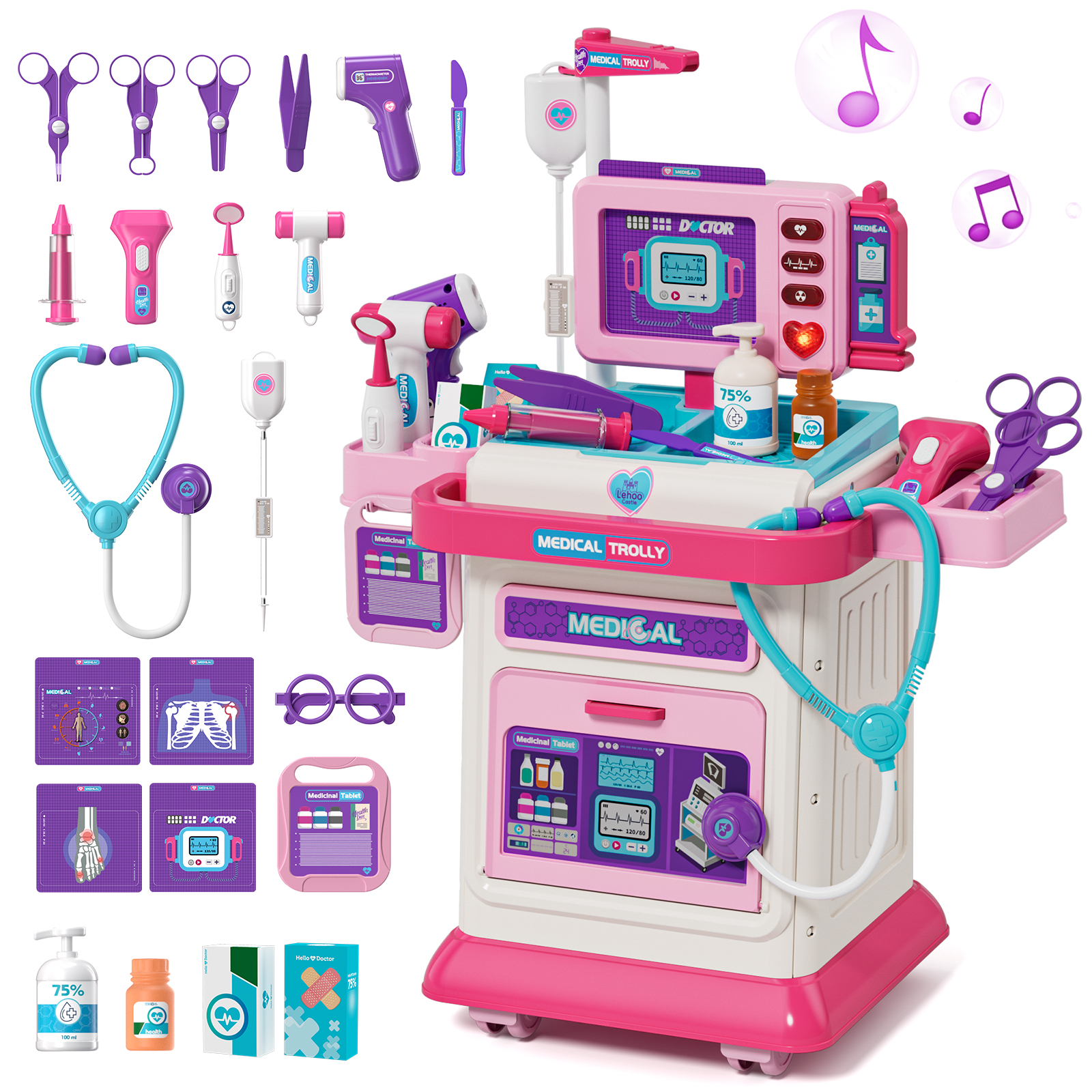 KWANITHINK Doctor Kit Mobile Medical Station Cart, Pink photo 1