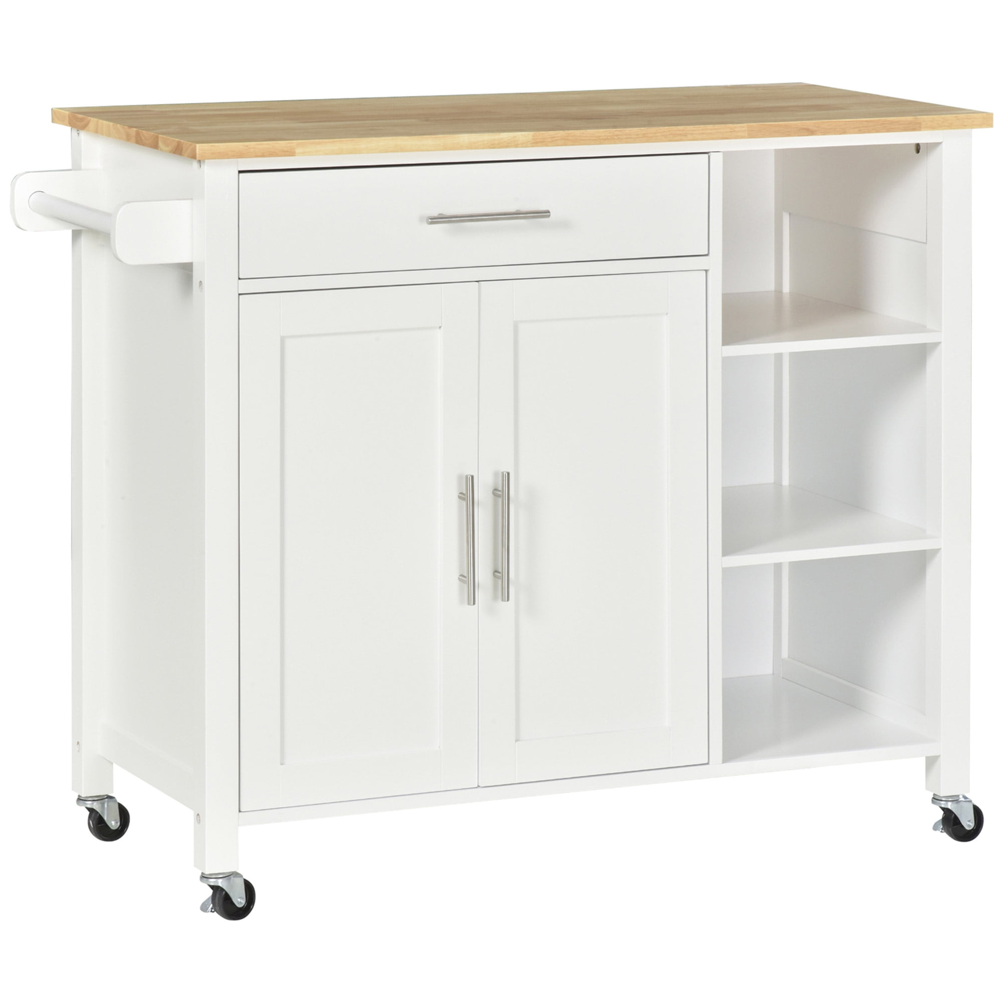 HOMCOM Wooden Rolling Kitchen Storage Cart with Drawer Cabinet, White HOMCOM Wooden Rolling Kitchen Storage Cart with Drawer Cabinet, White