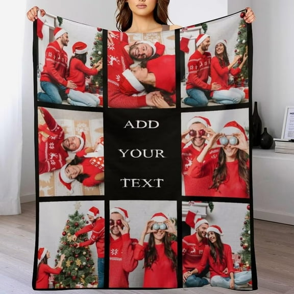 AISENIN Custom Christmas Couple Blanket with Picture Text Personalized Soft Fleece Throw Blanket Customized Couple Blanket with Photo Christmas Birthday Gifts