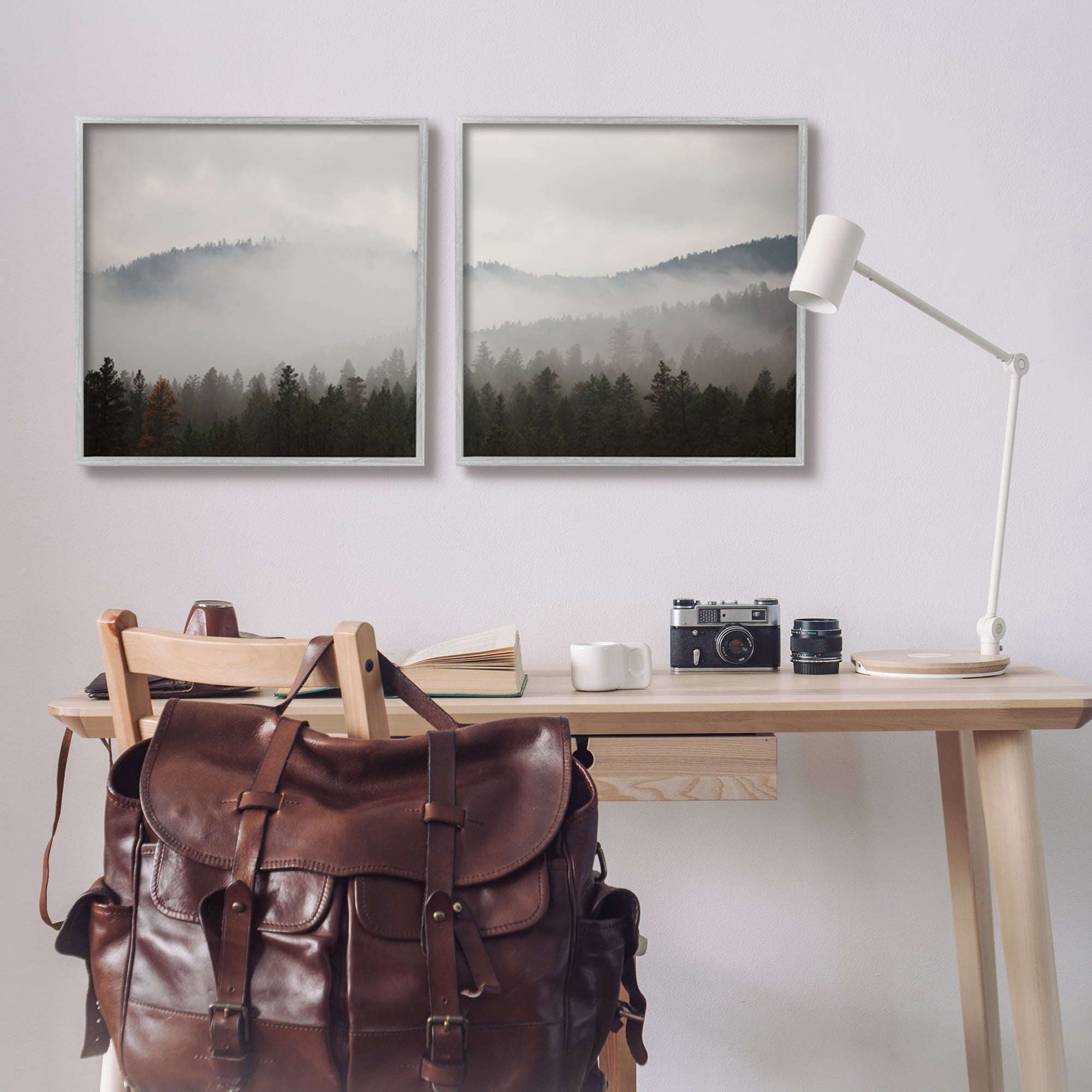 Stupell Industries Quiet Foggy Mountain Forest Nature Landscape Photography Photograph Gray Framed Art Print Wall Art, Set of 2, Design by Carol Robinson