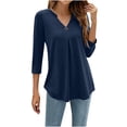 thumbnail image 3 of Jsaierl 3/4 Length Sleeve Tops for Women Summer V Neck Shirts Cute Solid Petite Blouses Classic Vacation T-shirts Top S-2XL, 3 of 9