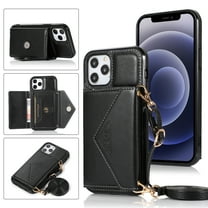 Feishell Crossbody Wallet Phone Case for Apple iPhone 12 / 12 Pro with Removable Shoulder Strap,for Women Girls,Magnetic Clasp Credit Card Slots PU Leather Kickstand Shockproof Phone Case,Black