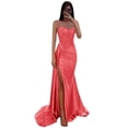 thumbnail image 1 of Vestido de fiesta RUMUGUYA, diseño de sirena, con tirantes finos, encaje, coral, 1 of 6