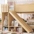 thumbnail image 5 of Newest Full Over Full Solid Wood Bunk Bed with Slide & Ladders, Built-in Storage Shelves & Low Profile Design for Bedroom, Natural, 5 of 13