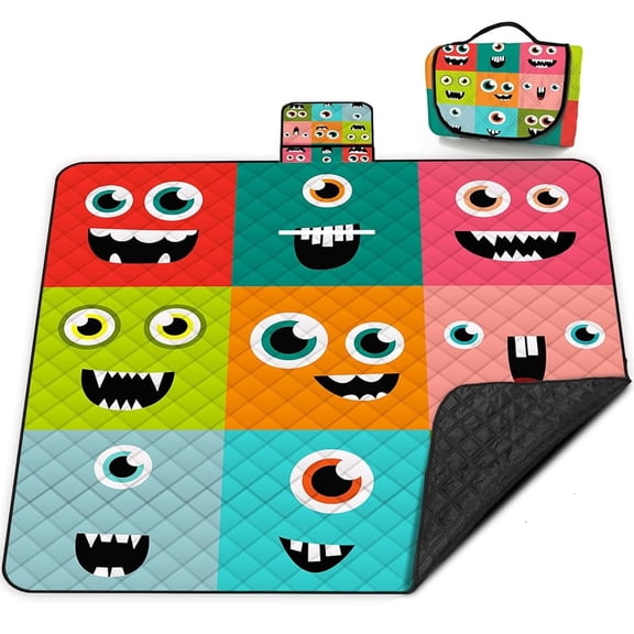 Poedist Extra Picnic Blanket Waterproof,80"x 80"Foldable Machine Washable Beach Blanket,Outdoor Blanket for 6-8 Adults,Suitable for Indoor Crawling,Park Beach,Camping,Hiking,Smile