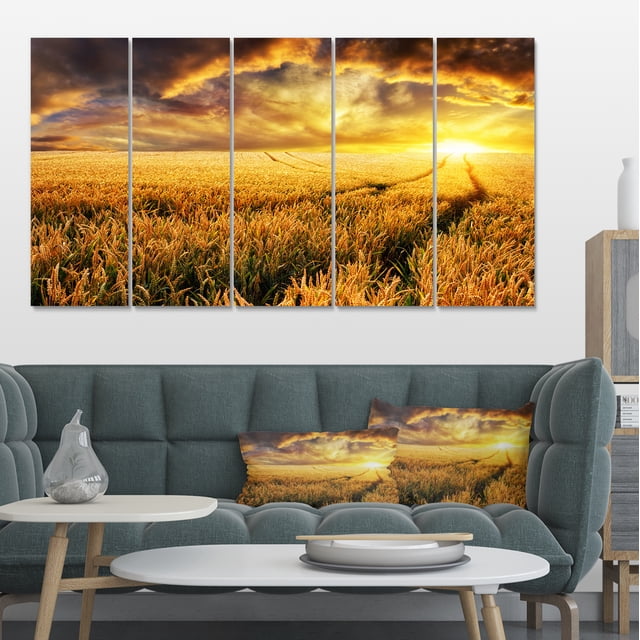 Amazing Sunset over Yellow Field - Landscape Canvas Art Print