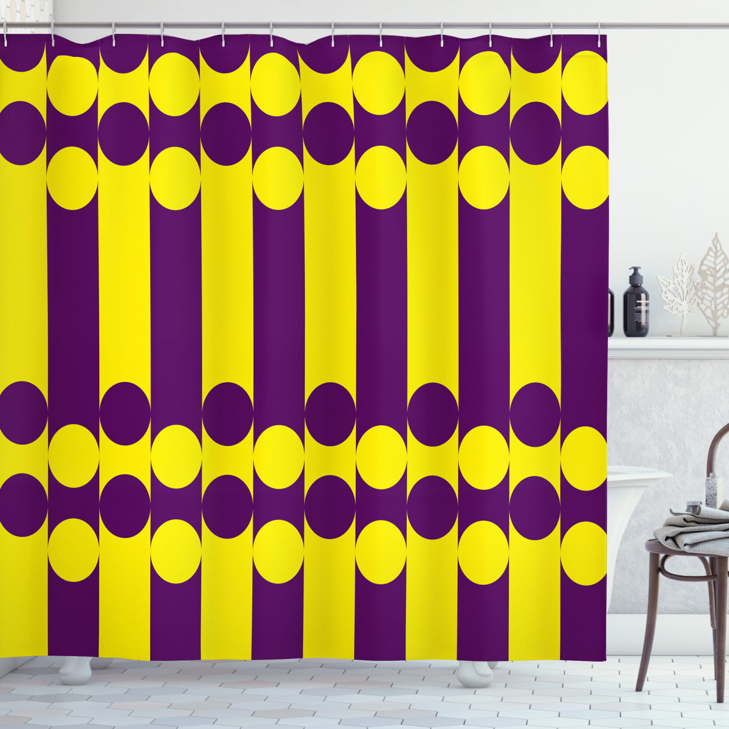Details about   Yellow Shower Curtain Set White Geometric Bathroom Fabric Shower Curtain Heav... 