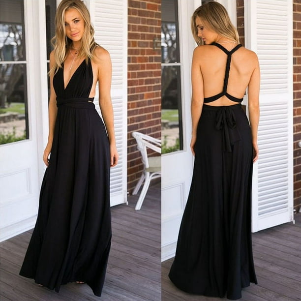 Vestido largo de noche para mujer, de fiesta, con múltiples posiciones, convertible, largo hasta el suelo, para boda, con cuello halter, de alta elasticidad, vestido infinito con bandeau,