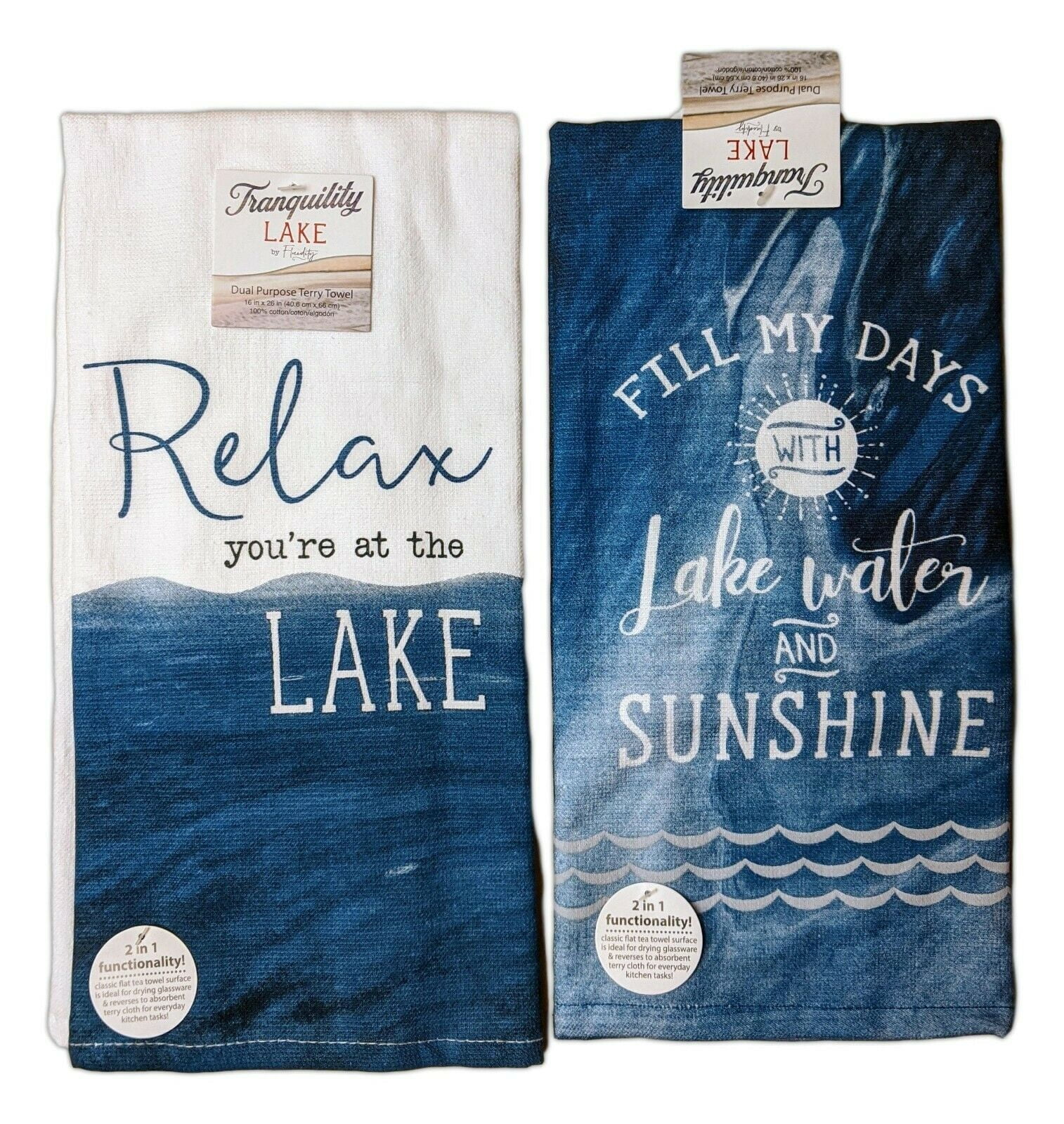 Set of 2 WELCOME TO OUR LAKE HOUSE Embroidered Waffle Weave Towels by Kay Dee