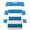 thumbnail image 4 of Women's Color Blocked Striped 3/4 Sleeve Round Neck Pullover Top Shirts Blouses Casual Daily Wear Vacation Travel Loungewear Fashion Essential Gift for Women | Aestivo,Light Blue XL, 4 of 8