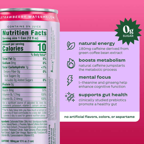 Bloom Nutrition Sparkling Energy Drink, Strawberry Watermelon, 12
