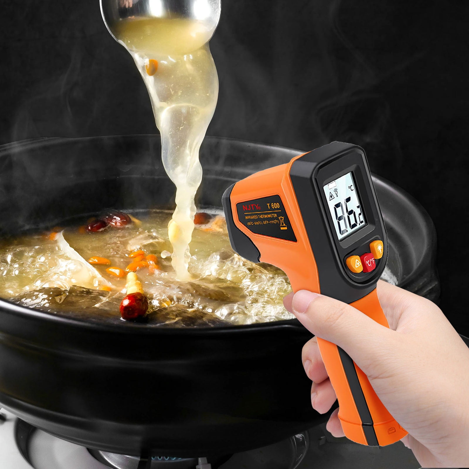 WIFKLSIIPG T 600 The Rmometer 58°F 1112 °F Handheld Non Con Tact The Rmometer NJTY T 600 Adjustable for Metal Smelting/Cooking/Pizza Oven/Engine (Not for Human)(Orange)