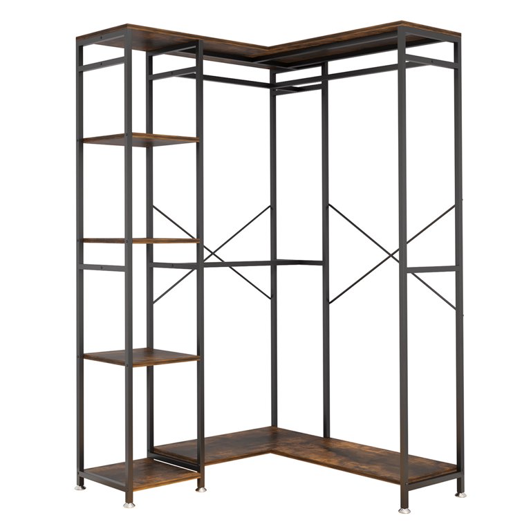 L Shaped Clothing Rack Freestanding Closet Organizers with Storage Shelves  and 4 Hanging Rods, 47.24 L x 47.24 W x 78.74 H - On Sale - Bed Bath &  Beyond - 35729396