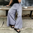 thumbnail image 6 of Cagogo Women's Striped Wide Leg Pants Elastic Waist Casual Loose Flowy Long Trousers for Summer Beach Travel Lounge Palazzo Style, Blue L, 6 of 9