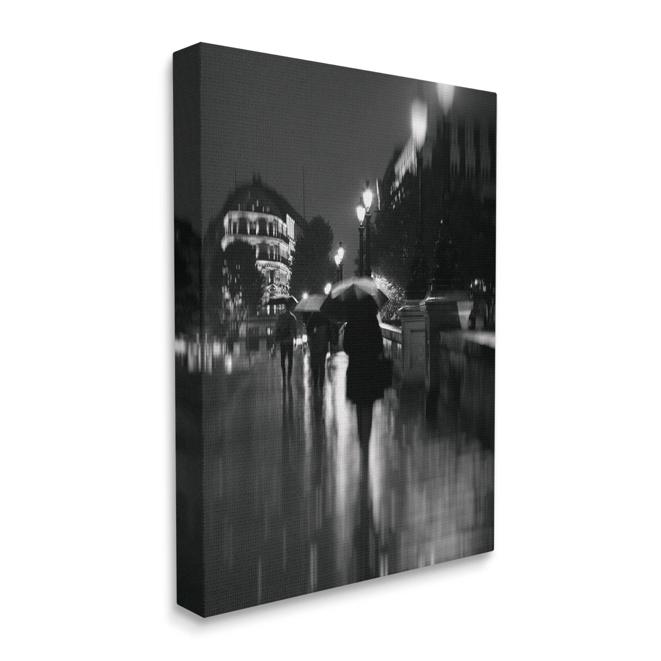 Walking In Rain Urban Buildings Town & City Photograph Gallery Wrapped Canvas Print Wall Art