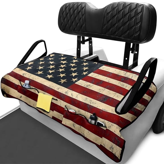 Uorisanigo Golf Cart Seat Cover for 2 Person Seats, Retro American Flag Golf Club Car Accessories, Non-Slip Golf Cart Seat Towel Blanket with 4 Pockets, for Golf Lovers