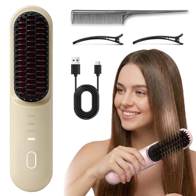 EGNMCR Styling Brush For Short Hair Wireless Ceramic Heating Hair Straightening Comb With 4 Temperature And Fast Heating Time For Women All Hair Types Straightening Comb