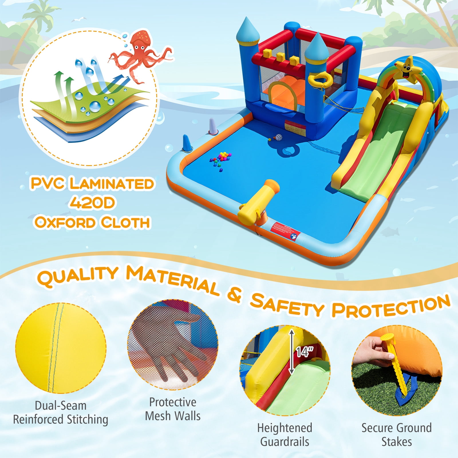 Gymax Giant Water Slide Bounce House w/Climbing Wall Splash Pool 750W Blower Included