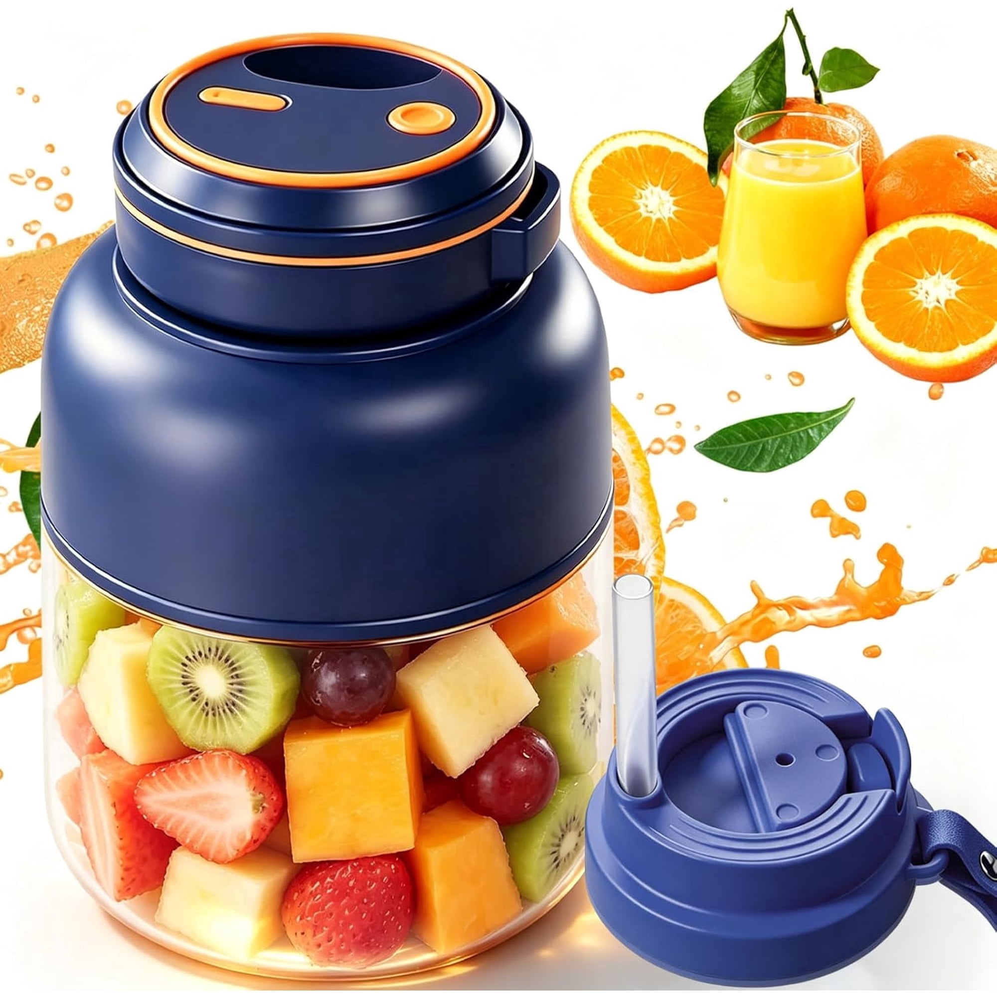 Portable Wireless Juicer Cup, 28/45 Oz Wireless Electric Juicer Cup with 38-Blades, Dual Lid Compact Travel Drinking Cup, Rechargeable USB-C Personal Blender for Fruits & Vegetables
