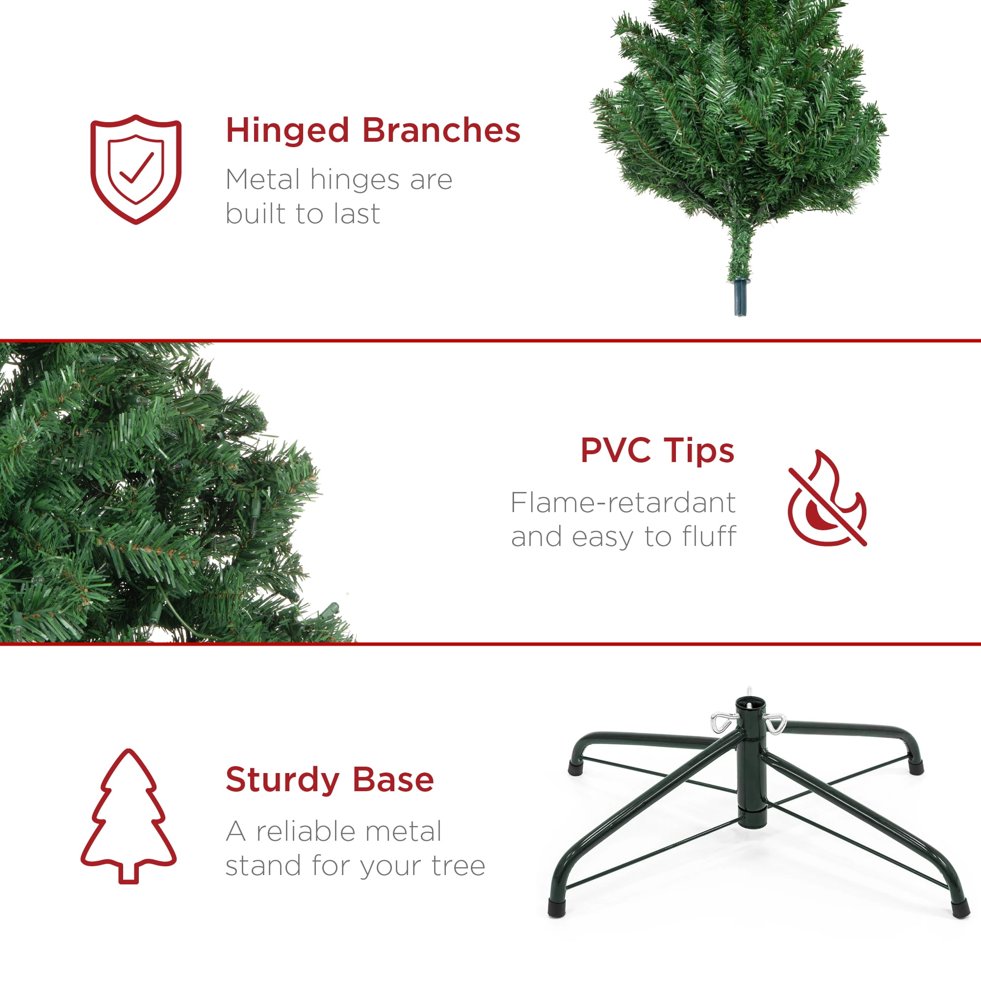 Best Choice Products 7.5ft Premium Spruce Artificial Christmas Tree w/ Easy Assembly, Metal Hinges & Foldable Base