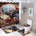 thumbnail image 1 of Juego de 4 cortinas de ducha Kaneki Ken con alfombrillas antideslizantes, tapa de inodoro y alfombrilla de baño, cortina de ducha impermeable con dibujos animados para niños con 12 ganchos,, 1 of 8