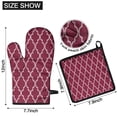 thumbnail image 6 of Burgundy Geometric Quatrefoil Pattern Kitchen Oven Mitt and Pot Holder Sets 2 Pcs for Baking, Cooking and Grilling, Heat Resistant Up To 392 °F, 6 of 7