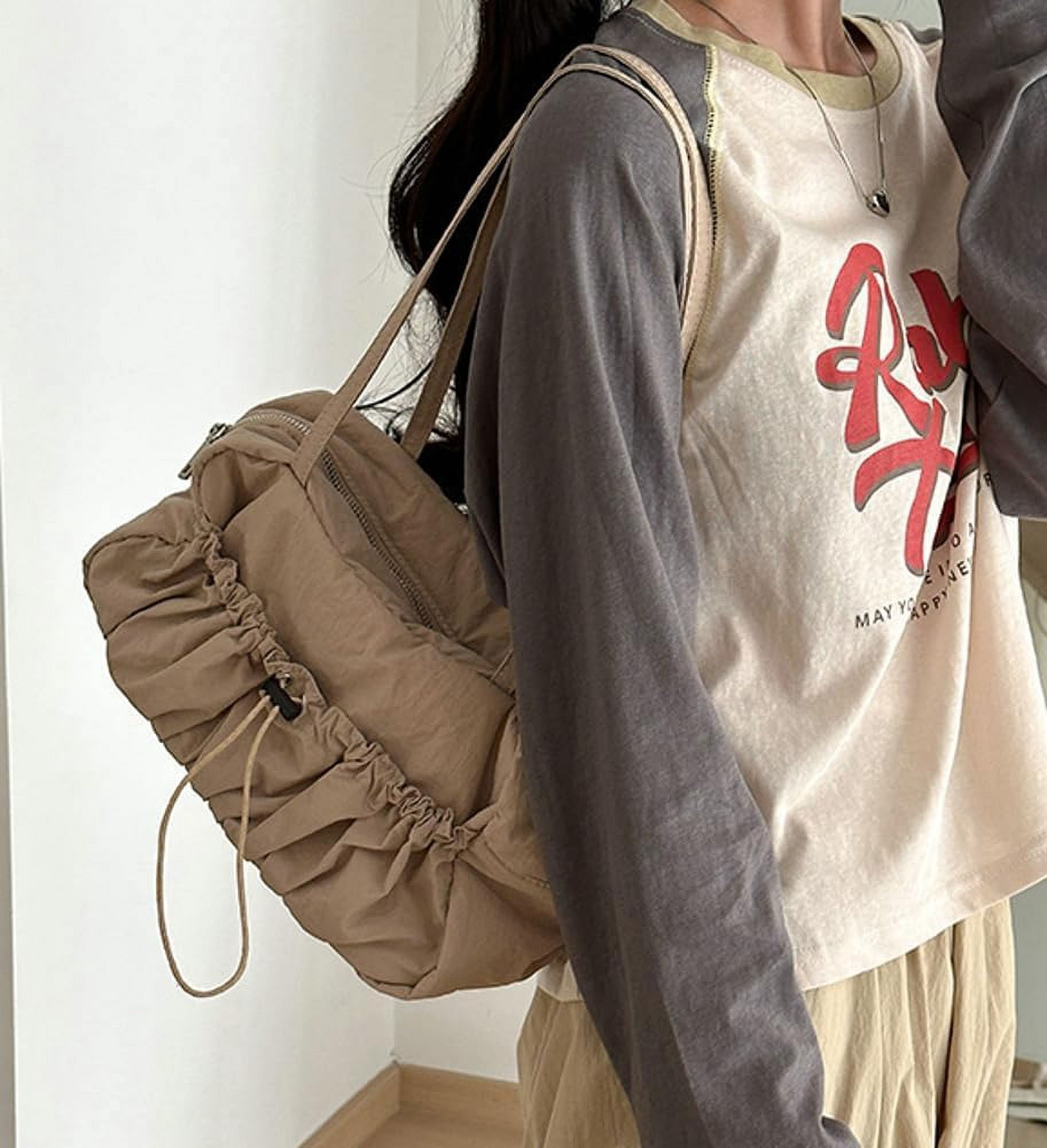 Zhengup Nylon Hobo Bag for Women Shoulder Bag Purse Large Capacity Totes Handbag Drawstring Pleated Top Handle Bag