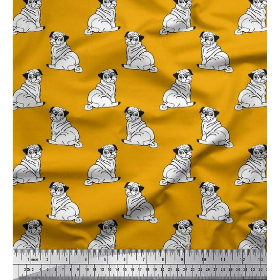 Soimoi Rayon Fabric Pug Dog Print Sewing Fabric Yard 56 Inch Wide