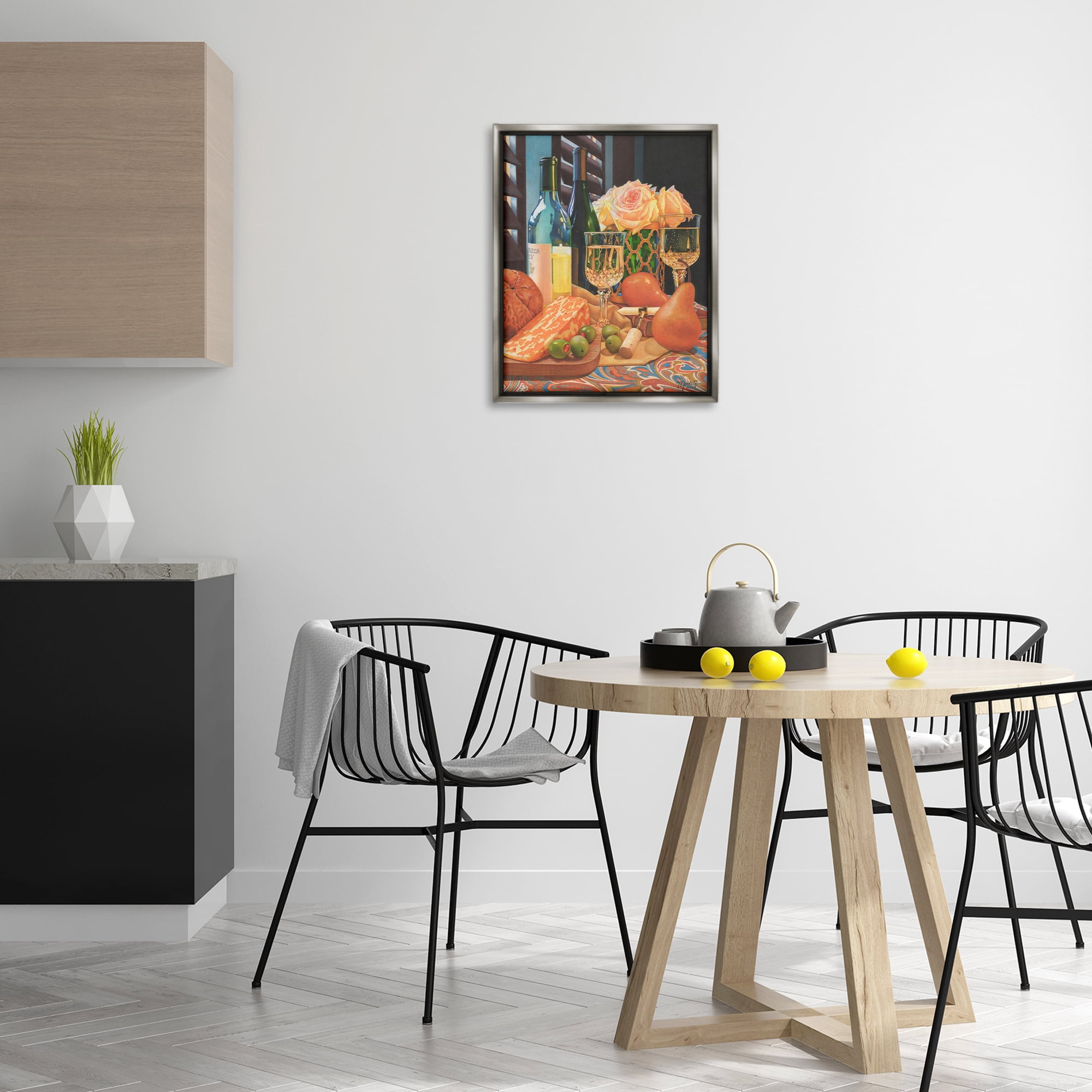 Stupell Industries Romantic Wine & Cheese Food & Beverage Painting Gray Floater Framed Art Print Wall Art, 17 x 21