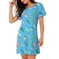 thumbnail image 2 of Fuzoiu Different Color Fishing Bait Print Women Nightgowns, Soft Comfy Lightweight Short Sleeves Sleepwear,Crew Neck Loungewear, 2 of 6